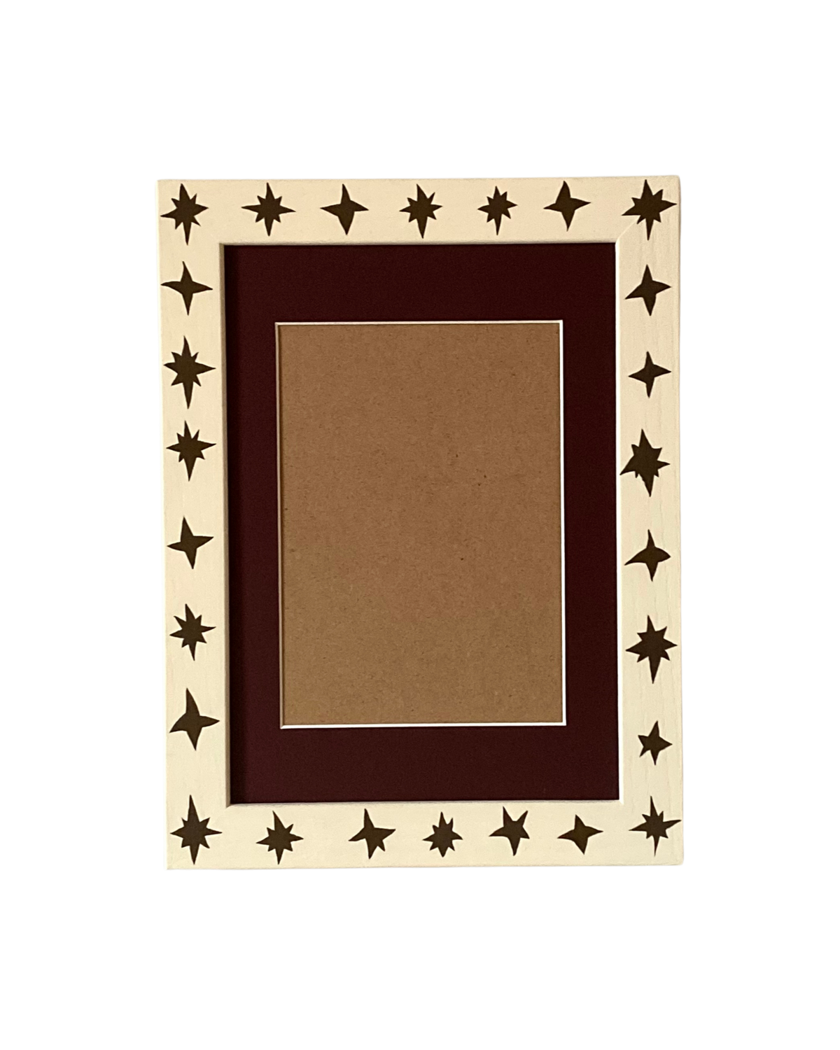 Decorative picture frame with star patterns on a white background