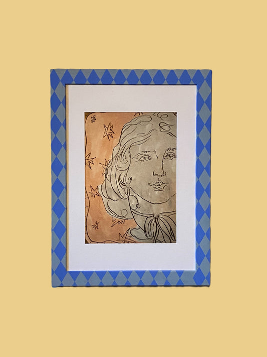 Painted Wood Picture Frame, Blue Harlequin image 0