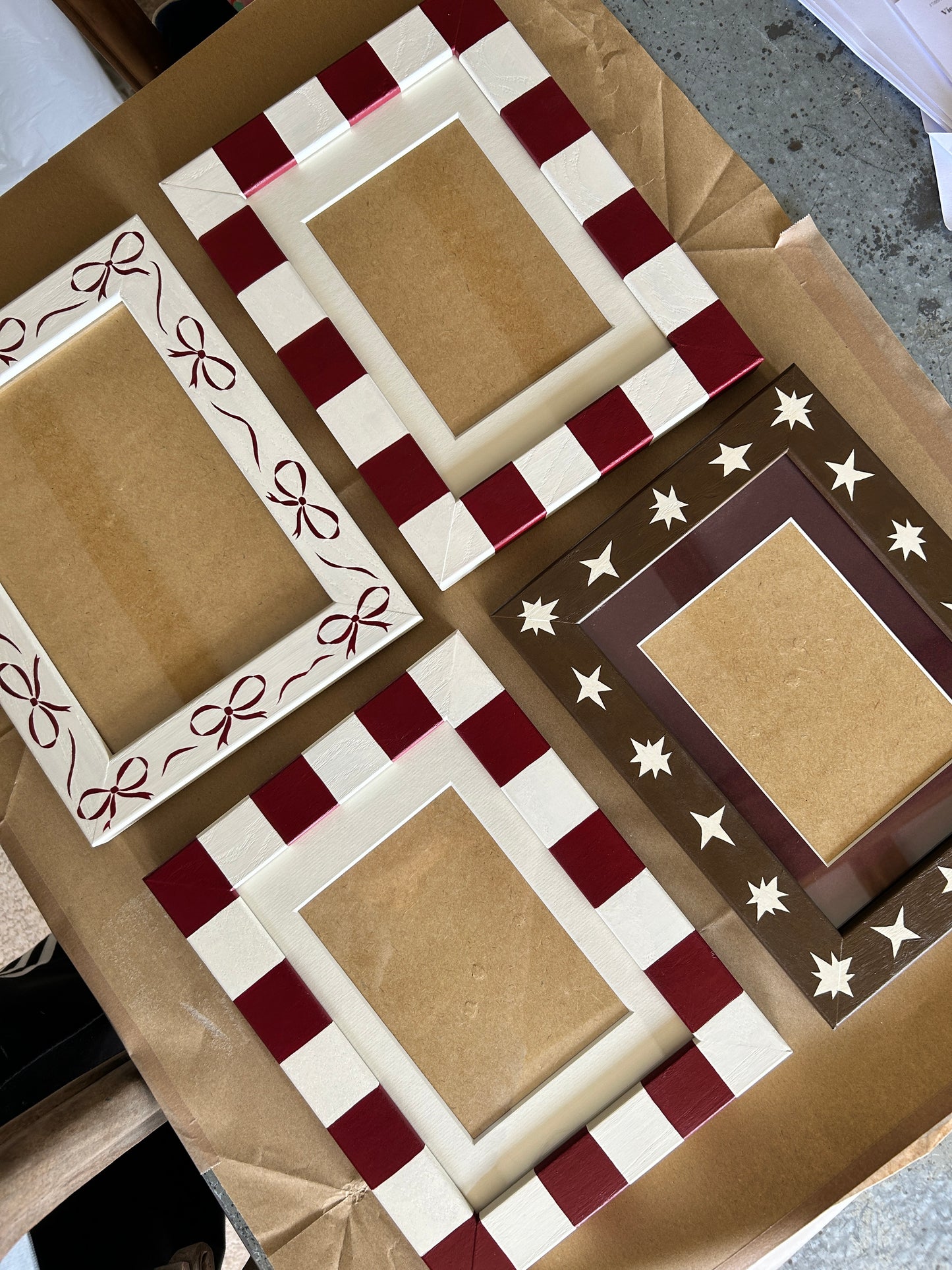 Picture Frame, Brick / Ivory Stripe